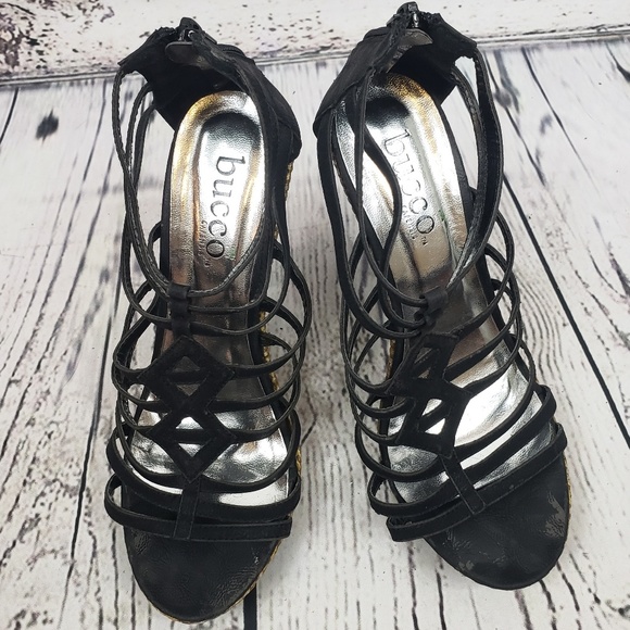 Bucco Heels with Black Straps with Wooven Straw - Picture 2 of 5